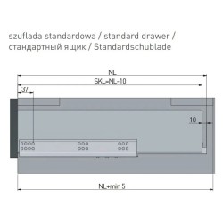 Prowadnica dolnego montażu GTV Modern Slide GCHX-H do płyty 16mm, dł. 300–600mm, cichy domyk, niepełny/częściowy wysuw