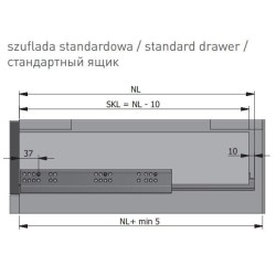 GTV – Prowadnica dolnego montażu Modern Slide OSHX-H do płyty 16mm, dł. 300–450mm, cichy domyk, pełny wysuw