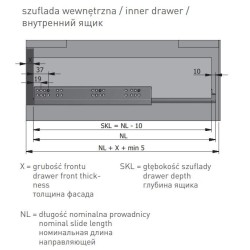 GTV – Prowadnica dolnego montażu Modern Slide OSHX-H do płyty 16mm, dł. 300–450mm, cichy domyk, pełny wysuw