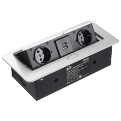 Gniazdo wpuszczane SOFT GTV przedłużacz biurkowy 2x230V, USB – Srebrny