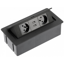 Gniazdo biurkowe, przedłużacz 2x230V, USB, białe, czarne, srebrne