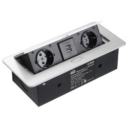 Gniazdo biurkowe, przedłużacz 2x230V, USB, białe, czarne, srebrne