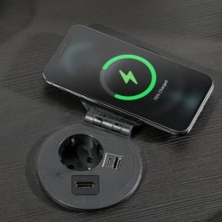 GTV – Przedłużacz biurkowy wpuszczany CHARGER PLUS ładowanie indukcyjne, 230V, HDMI, RJ-45, biały/czarny