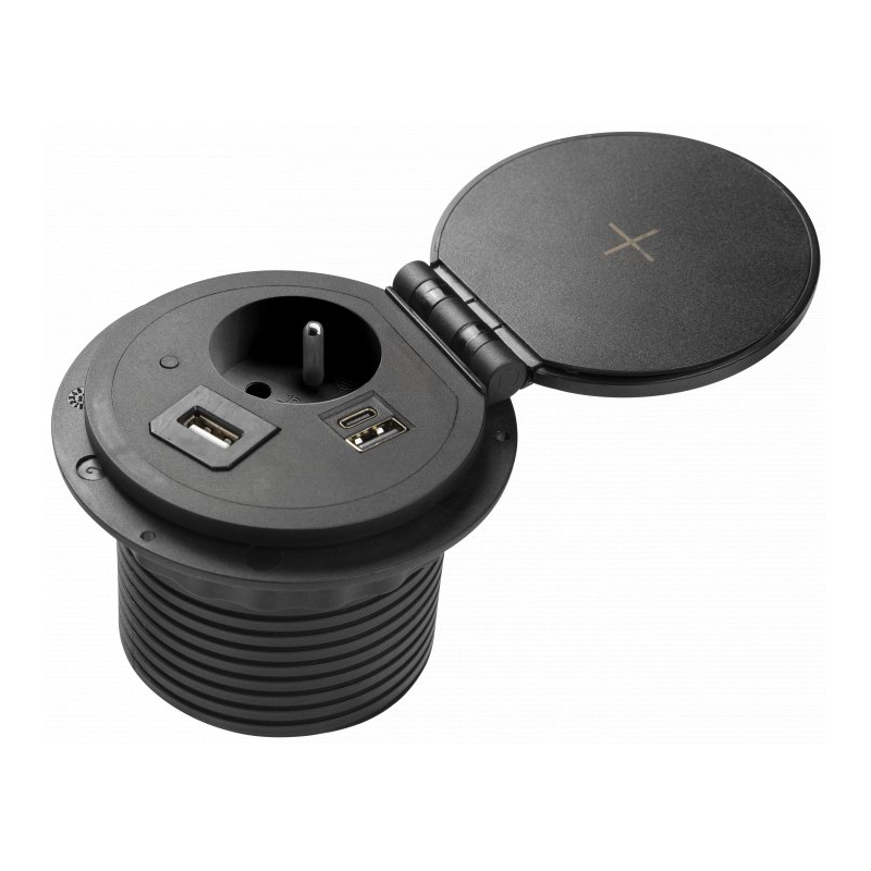 Przedłużacz biurkowy wpuszczany CHARGER PLUS łindukcja, 230V, HDMI