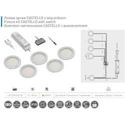 GTV – Zestaw 5 LED z włącznikiem CASTELLO 3000K, okrągłe, aluminium