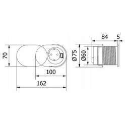Przedłużacz biurkowy wpuszczany SLIDE fi 60 mm, 230V, USB, inox