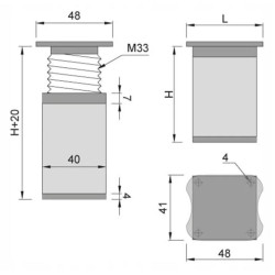 Nóżka aluminiowa, h-60 40x40 regulowana, inox