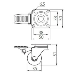 Kółko meblowe fi35 mm obracane A przezroczyste z hamulcem