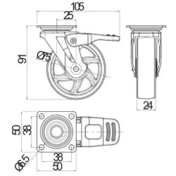 Kółko meblowe B SHIFT fi-75 mm obracane z hamulcem