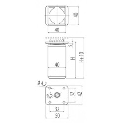 Nóżka kwadratowa GTV 60x40x40 mm - aluminium