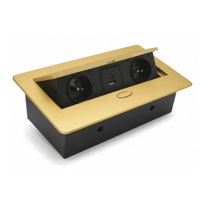 Gniazdo wpuszczane w blat KOMBIBOX złoty mat, 2 x 230V, USB C, USB A