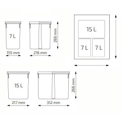 Kosz, segregator na śmieci HAFELE Unico szafka 500 mm 2x7L i 1x15L