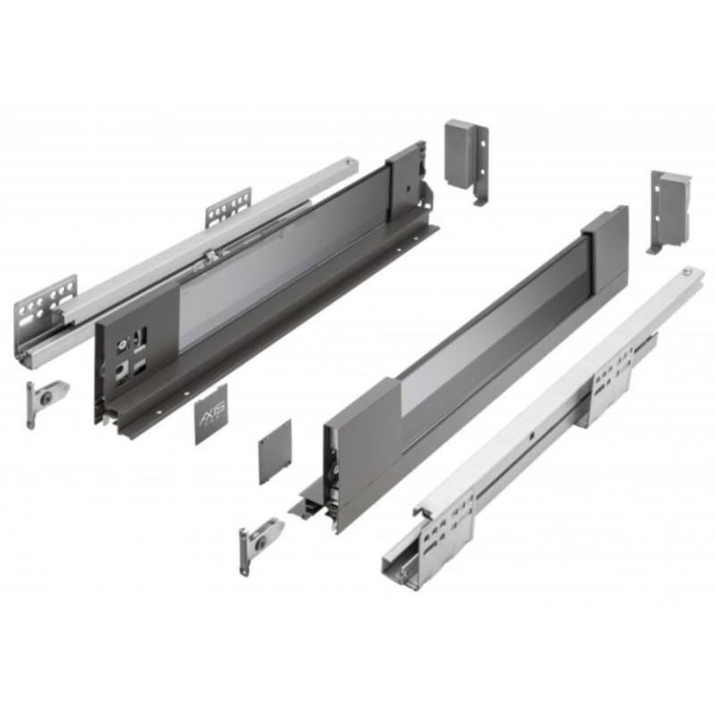 Szuflada meblowa Axis Pro GLASS, L: 300-550, cichy domyk, antracyt GTV