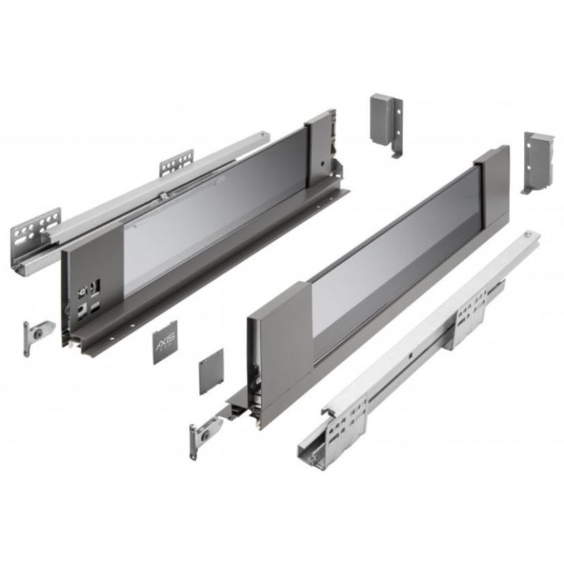 Szuflada meblowa Axis Pro GLASS, L: 300-550, cichy domyk, antracyt GTV
