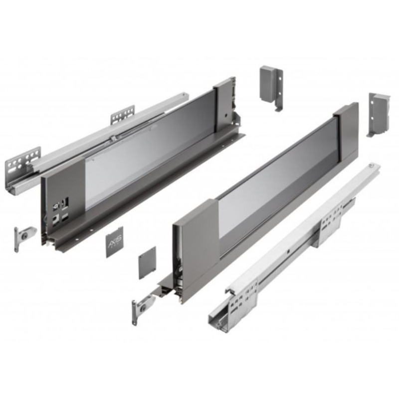 Szuflada meblowa Axis Pro GLASS, L: 300-550, cichy domyk, antracyt GTV