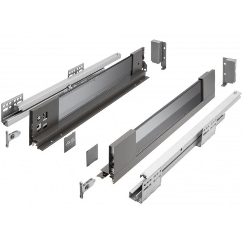 Szuflada meblowa Axis Pro GLASS, L: 300-550, cichy domyk, antracyt GTV