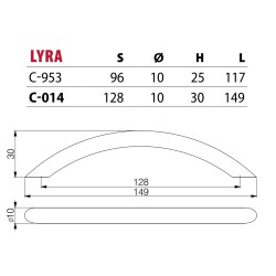 Półokrągły uchwyt meblowy Lyra C-96, 128