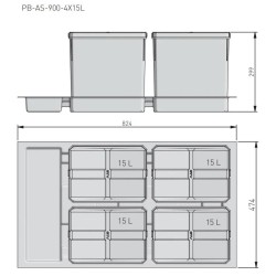 GTV – Zestaw koszy AXISPACE 900 4x15l