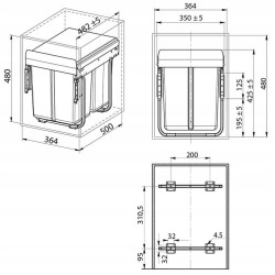 Kosz na śmieci / segregator do szafki 400 mm, 20l + 2 x 10l