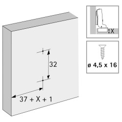 Prowadnik krzyżakowy z regulacją (3 mm), niklowany (dystans 1.5 mm), 37 x 32 mm, ø 4,5 x 16 mm