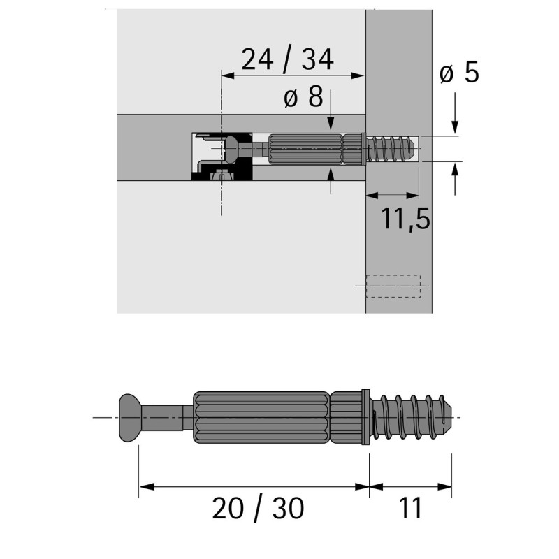 Hettich – Trzpień wkręcany Twister DU 232 T, 30 mm, ocynkowany, kolor czarny | ASTIN TRZPIEŃ / TC-DB6*11