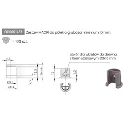 Złącze - podpórka MAORI do półek o min. gr. 16mm szara