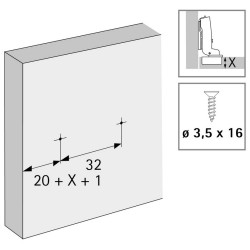 Hettich – Prowadnik prosty z regulacją wysokości, niklowany, rozstaw otworów 20 x 32 mm, do przykręcenia, odstęp 1,5 mm