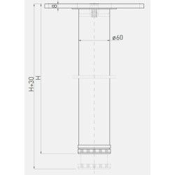 GTV – Noga meblowa do stołu walcowa 710 x 60 mm, regulowana - Aluminium, Biały, Chrom, Czarny, Inox, Satyna, Złoto