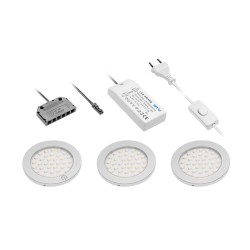 Zestaw 3 opraw LED Castello, pierwsza w włącznikiem, zasilacz 15W, 12V DC, ciepły biały, dystrybutor